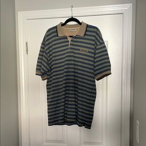 Adidas Striped Polo Shirt - Blue and Tan